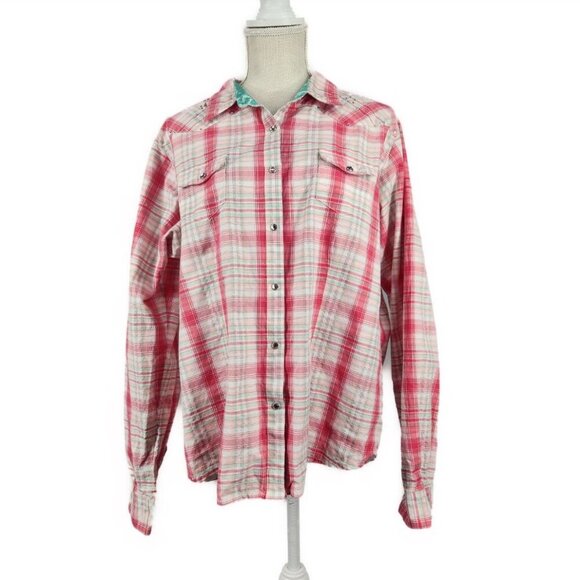 Twenty X Tailored Fit Pearl Snap Western Shirt Women's XXL Pink Plaid Bling - Picture 1 of 7